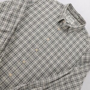 Lucky Brand Men XL Classic Fit Cotton Linen Plaid Long Sleeve Button Shirt Cream